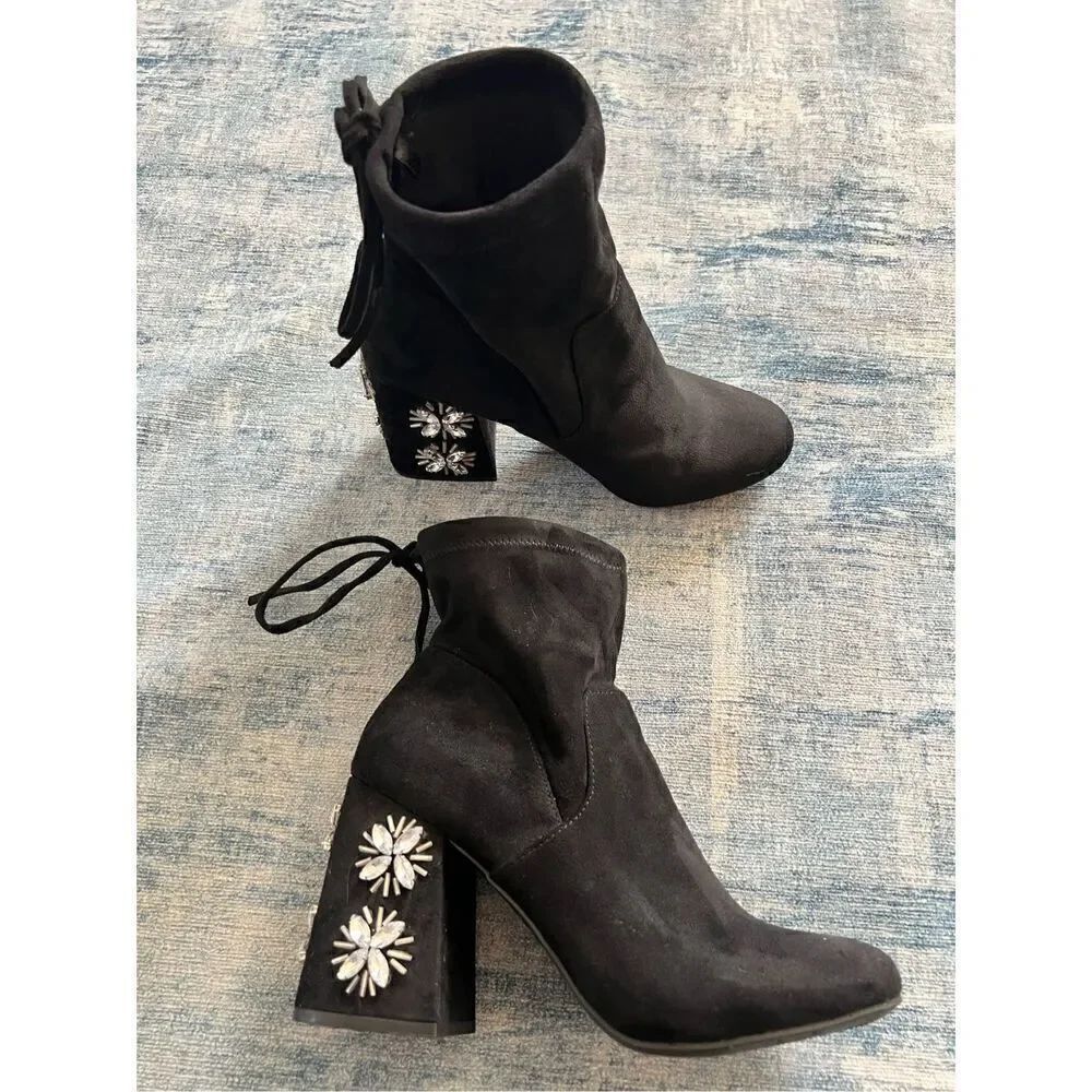 a new day Black Rhinestone Maria Ankle Boots Size 9